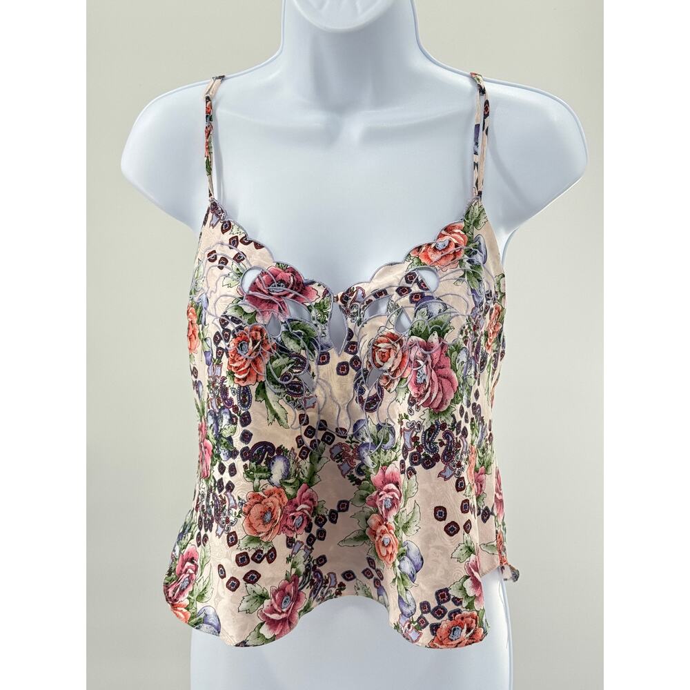 Vtg Victoria's Secret Gold Label Rose/Paisley Embroidered Scallop S Camisole 90s